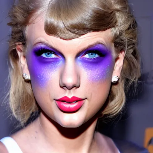 Prompt: Taylor Swift with purple face paint