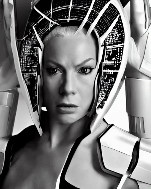 Image similar to photoshoot of young jerry ryan as seven of nine, star trek theme, the borg, photoshoot in the style of mario testino