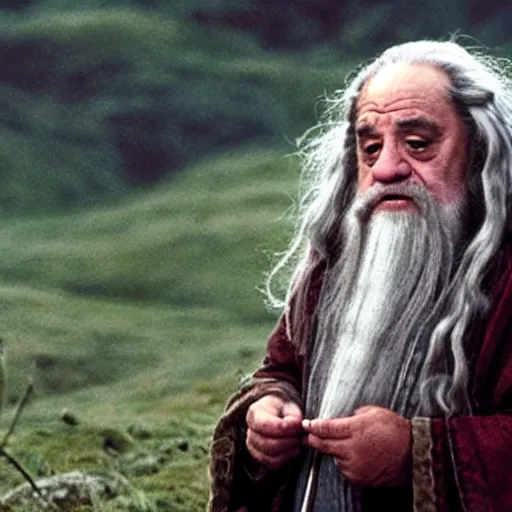 Prompt: A movie still of Danny Devito as Gandalf in Lord of the Rings