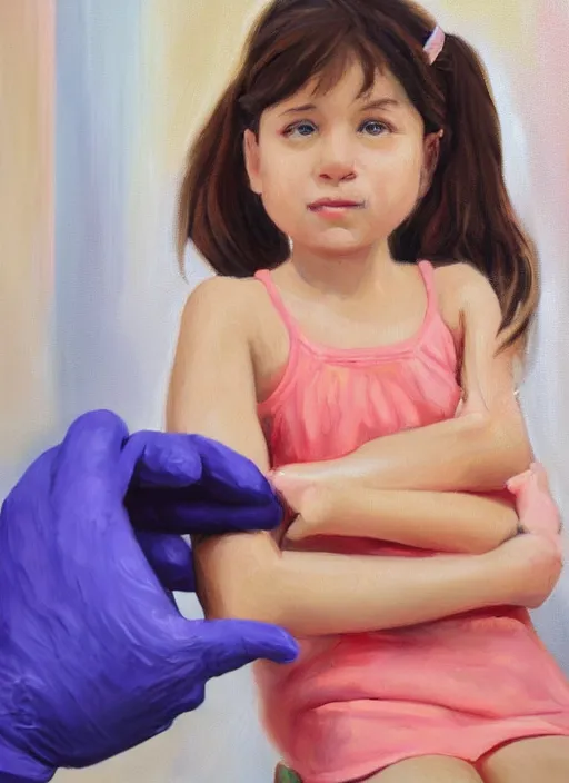 Image similar to oil painting of girl getting vaccinated