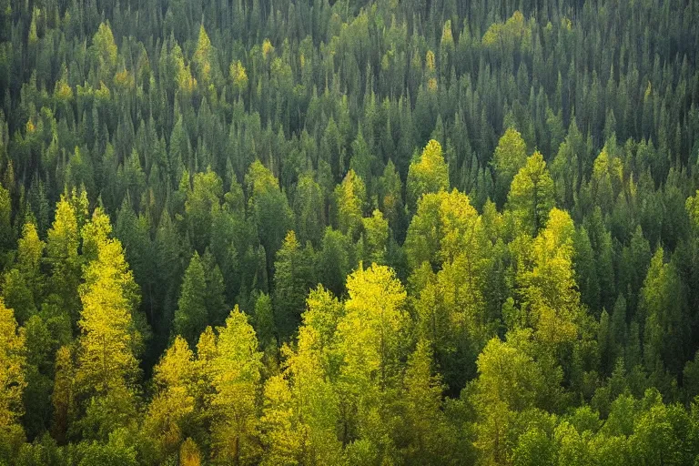 Prompt: beautiful swedish forest from the view of a mountain, breathtaking, cinematic, soft colors, sharp, by James Gurney