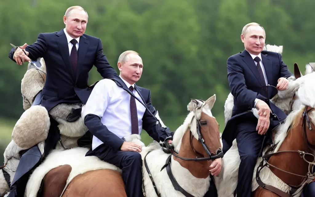 Image similar to vladimir putin rides on the back of alexander lukashenko