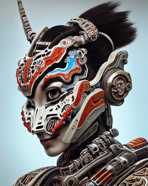 Image similar to portrait of a machine from horizon zero dawn, machine face, upper body, decorated with chinese opera motifs, asian, traditional chinese art, intricate, elegant, highly detailed, digital painting, artstation, concept art, smooth, sharp focus, illustration, art by artgerm and greg rutkowski and alphonse mucha, 8 k