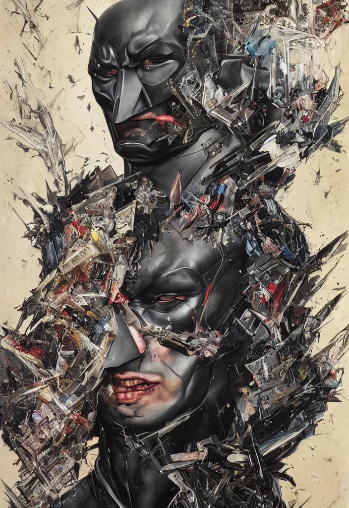 Image similar to portrait of Batman, saint roch oil painting Sandro Boticelli ,8k,by tristan eaton,Stanley Artgermm,Tom Bagshaw,Greg Rutkowski,Carne Griffiths, Ayami Kojima, Beksinski, Giger,trending on DeviantArt,face enhance,hyper detailed,minimalist,cybernetic, android, blade runner,full of colour