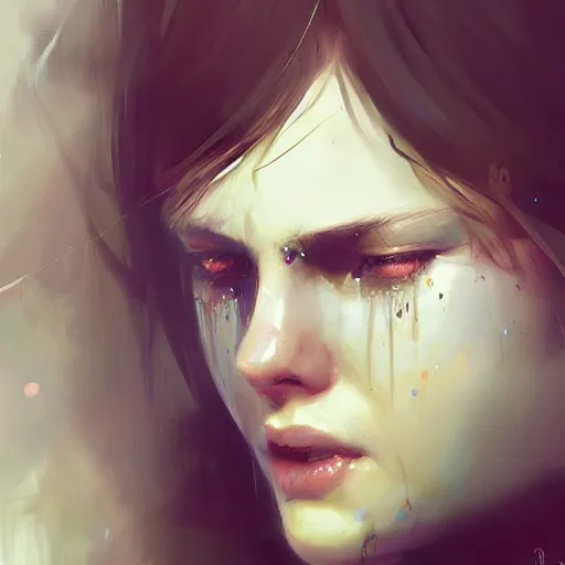 Prompt: close up of a crying girl with pretty eyes, digital art by ruan jia and mandy jurgens and artgerm, highly detailed, trending on artstation, award winning,