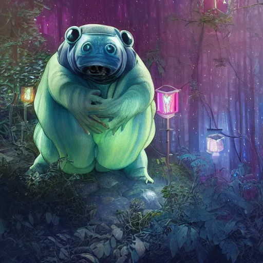 Image similar to ultra realistic illustration of magical tardigrade, forest, fantasy, colorful lights, intricate, elegant, highly detailed, digital painting, artstation, concept art, smooth, sharp focus, illustration, art by artgerm and greg rutkowski and alphonse mucha