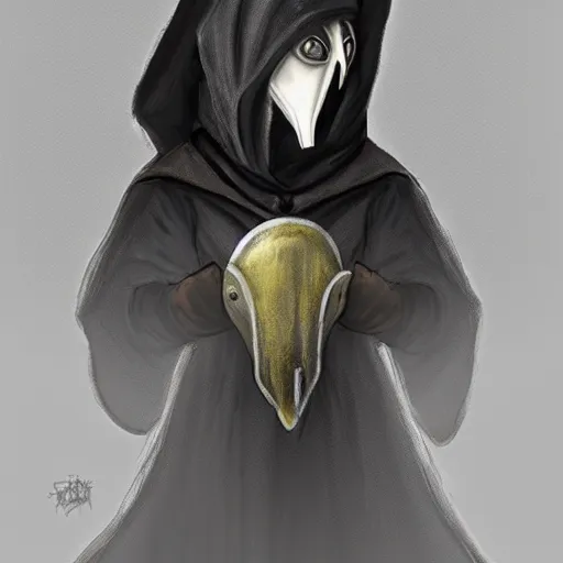 Image similar to female plague doctor donning a black hood, steel armor and a white crow mask, trending on artstation