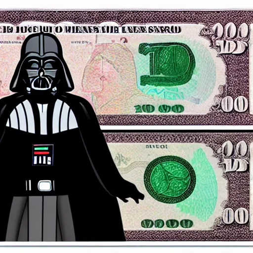 Prompt: Darth counting stacks of Money