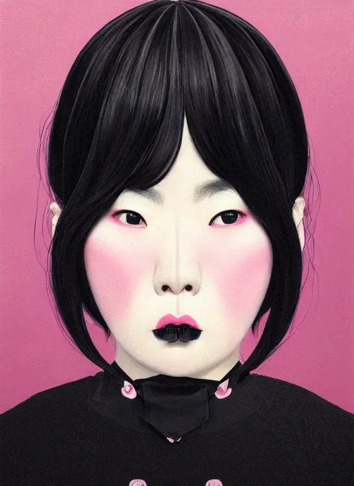 Prompt: portrait of a plump japanese woman with a crooked nose and a confident expression, 1 9 6 0 s, black clothes, goth, punk, brightly coloured hair, funk, intricate, elegant, highly detailed, digital painting, artstation, concept art, smooth, sharp focus, illustration, art by wlop, mars ravelo and greg rutkowski