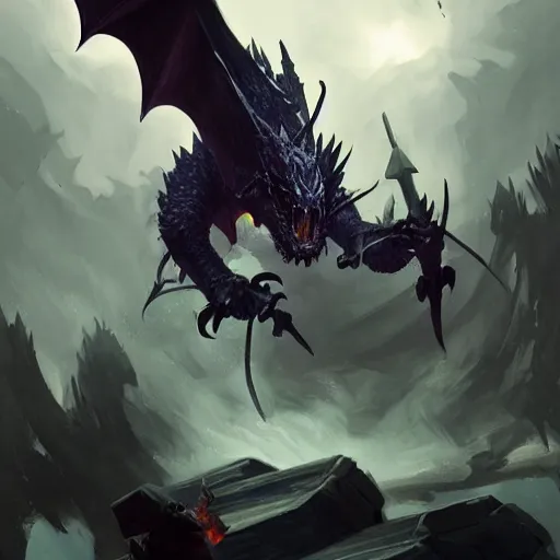 Prompt: fighting a king black dragon in runescape by greg rutkowski