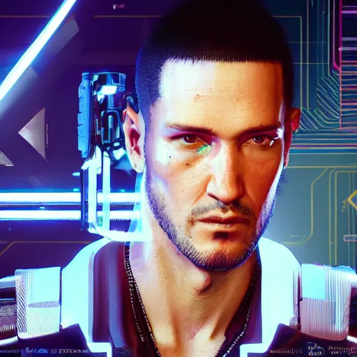 Prompt: John frusciante in Cyberpunk 2077 unreal engine 5 8k hyperdetailed photorealism