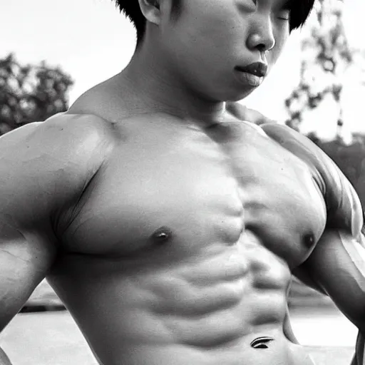 Prompt: byron li, age 1 7, extremely buff, 6 0 0 lbs