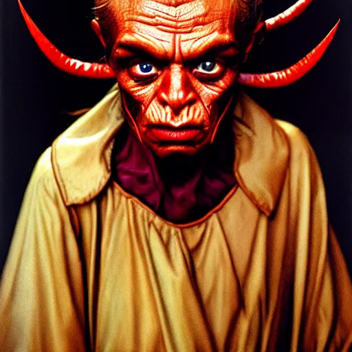 Image similar to uhd photorealisitc candid photo of satan. correct costume. correct face, accurate face. photo by annie leibowitz and steve mccurry