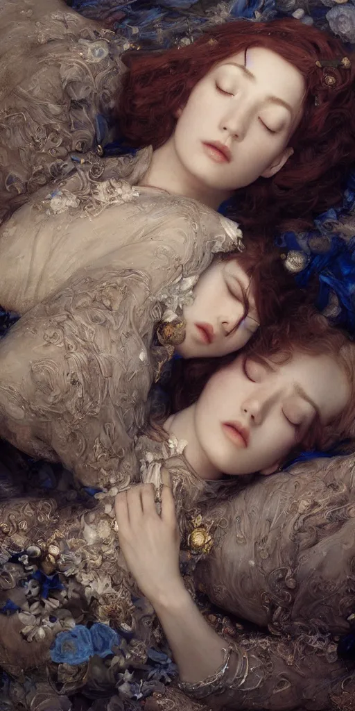 Prompt: sleeping queen, masterpiece by Edgar Maxence and Ross Tran and Michael Whelan, 8k, octane render