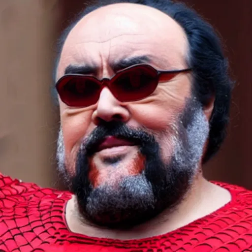 Image similar to luciano pavarotti as spiderman, highly detailed, 8 k