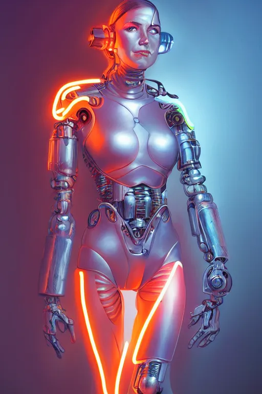 Image similar to portrait of a cyborg girl with a ribbed biomechanic armor and neon light, illustrated by Michael Whelan , digital painting, highly detailed, trending on artstation