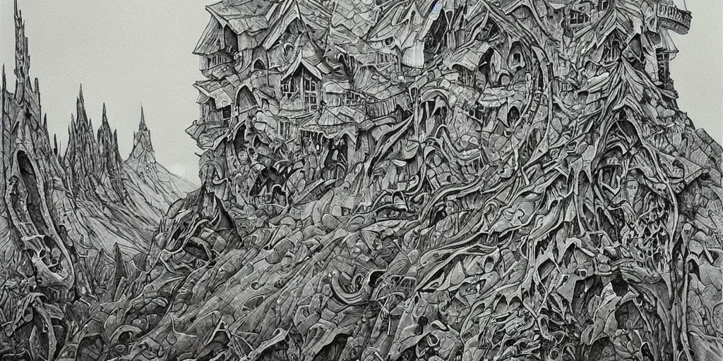Image similar to a beautiful painting of building with landscape by aaron horkey, trending on artstation
