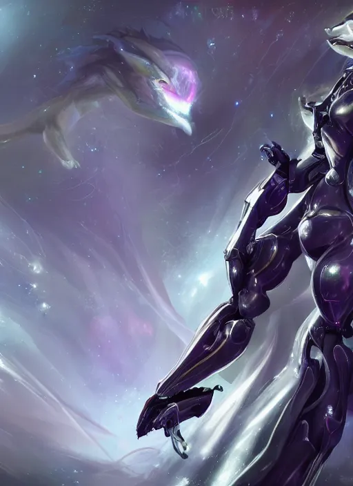 Image similar to cinematic goddess shot, cosmic sized perfectly proportioned stunning beautiful hot anthropomorphic robot mecha female dragon, in empty space, floating, nebula sized, larger than galaxies, holding onto a galaxy, silver armor, epic proportions, epic size, epic scale, digital art, furry art, macro art, dragon art, giantess art, warframe fanart, furaffinity, deviantart