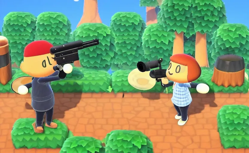 Image similar to animal crossing ak - 4 7, rocket launcher