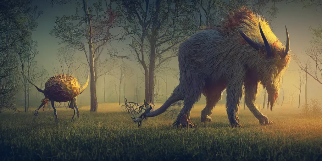 Image similar to a detailed 3 d render magical beast occult magick features in the style of beeple and ethnobotany and dark fantasy, 8 k, crisp, cg society, award winning art, dazzling, fascinating