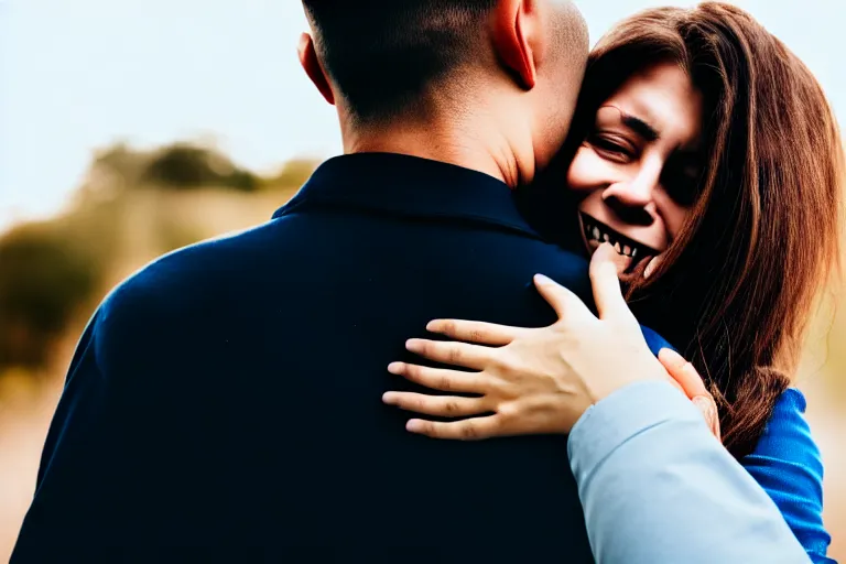 Image similar to a woman that is hugging a man