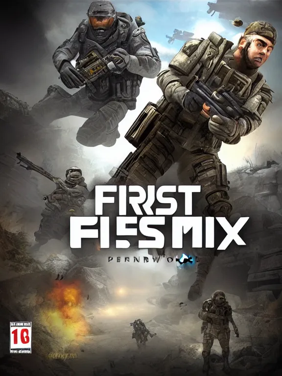 prompthunt: generic first person shooter video game box art