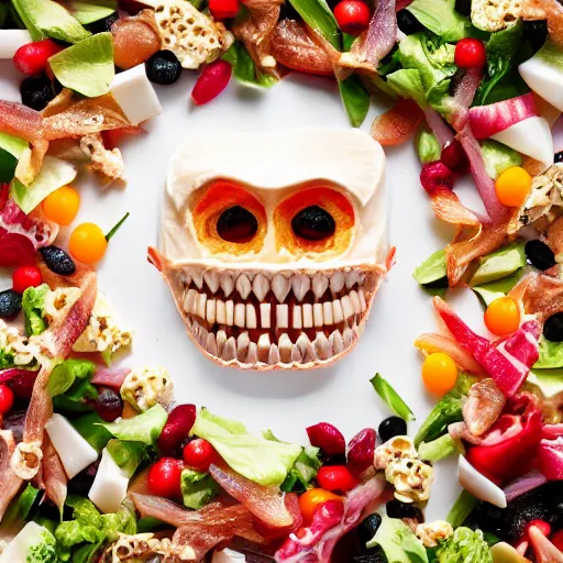 Image similar to food photography of a human teeth salad with lots of human teeth and a pinch of human teeth with a side of human teeth