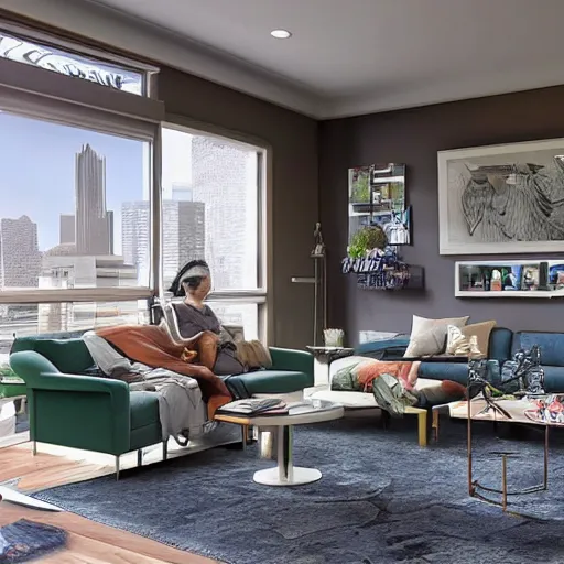 Prompt: a typical American living room from 2020