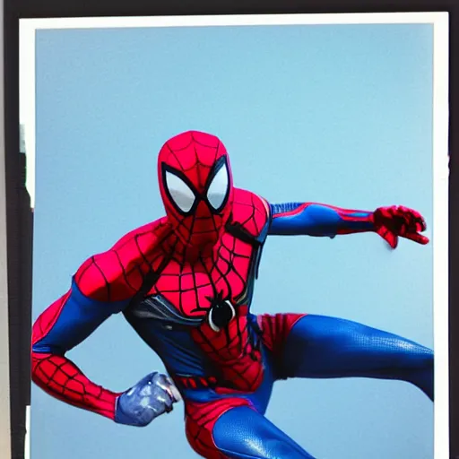 Image similar to a single iron man and spider - man hybrid, dslr, polaroid