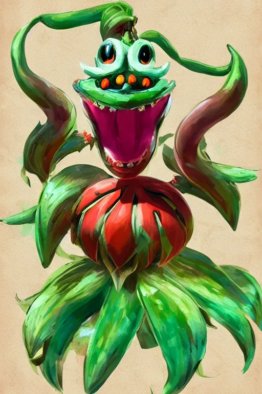 Image similar to an in game portrait of piranha plant from the legend of zelda breath of the wild, breath of the wild art style.