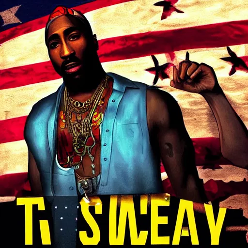 Prompt: tupac gta 5 cover art