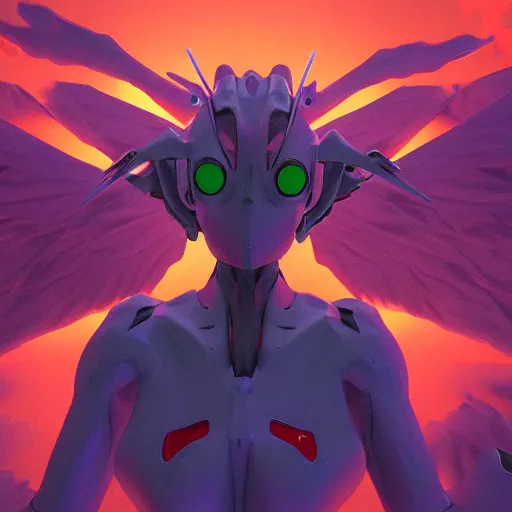 Prompt: evangelion angel invaders burning wings 4 k path traced high definition detailed artstation realistic trending dramatic lighting cryptozoology