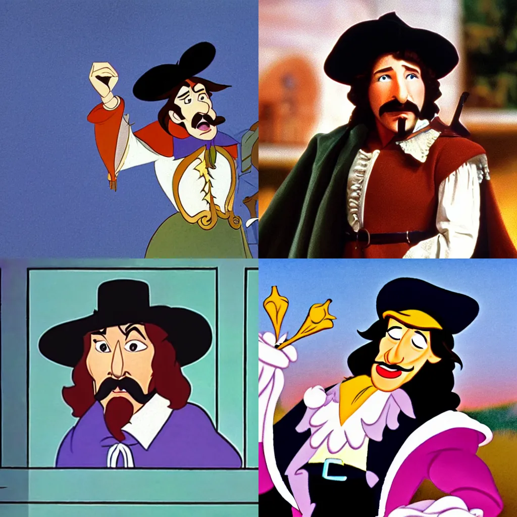 Prompt: Cyrano de Bergerac as a Disney animation from the 90s