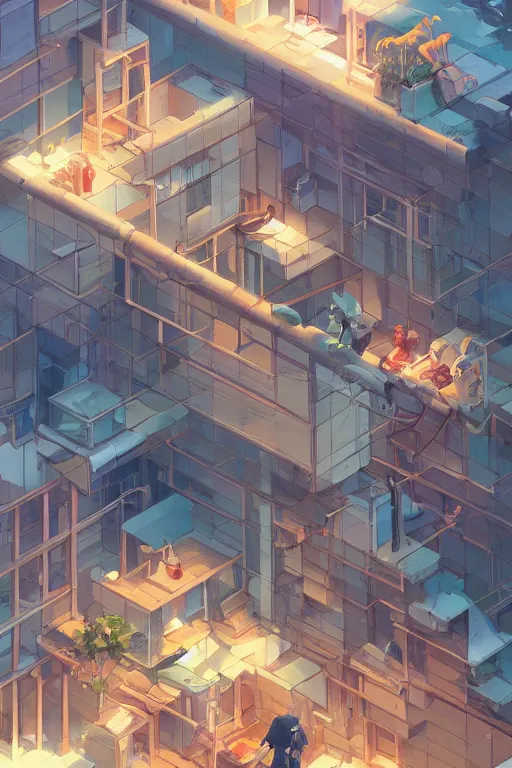 Prompt: Isometric building, by Jesper Ejsing, RHADS, Makoto Shinkai and Lois van baarle, ilya kuvshinov, rossdraws global illumination