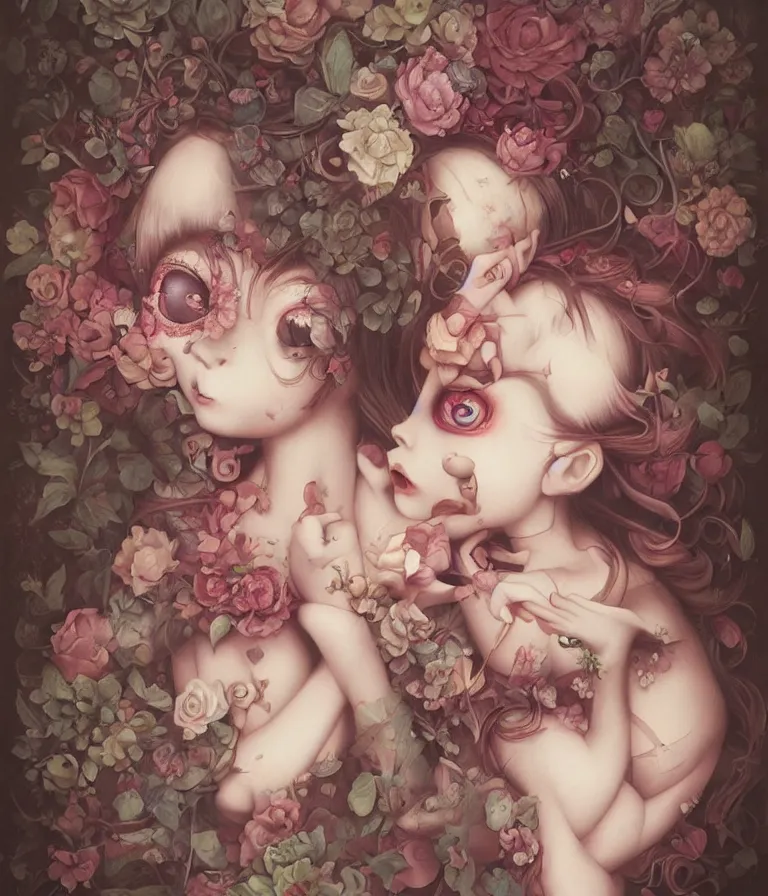 Prompt: pop surrealism, lowbrow art, realistic alone cute alice girl painting, japanese street fashion, hyper realism, muted colours, rococo, natalie shau, loreta lux, tom bagshaw, mark ryden, trevor brown style