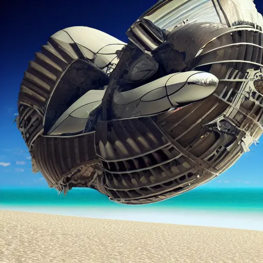 Image similar to ! dream 8 k hd detailed octane render of an alien spaceship crashed on a beach