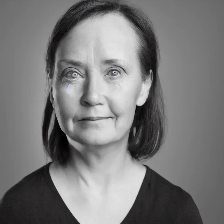 Image similar to studio portrait of a woman, pixar, plain black background. studio lighting, head looking at the camera