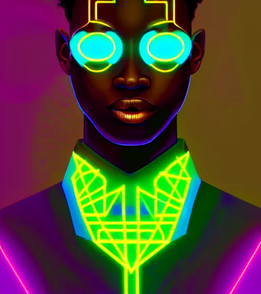 Image similar to symmetry!! african prince of technology, solid cube of light, hard edges, product render retro - futuristic poster scifi, lasers and neon circuits, dark skin man african prince, intricate, elegant, highly detailed, digital painting, artstation, concept art, smooth, sharp focus, illustration, dreamlike, art by artgerm