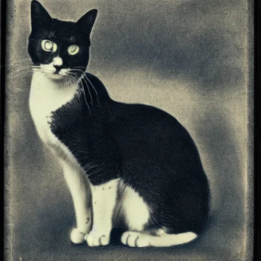 Prompt: a cat that is sitting on the ground, a silk screen by josef jackerson, featured on flickr, fluxus, cyanotype, ambrotype, calotype