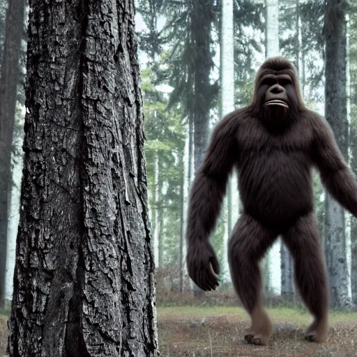 Prompt: bigfoot chasing a human