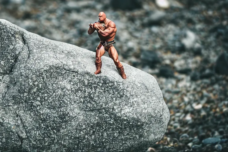 Prompt: film still of the rock in a rock costume, 4 k bokeh