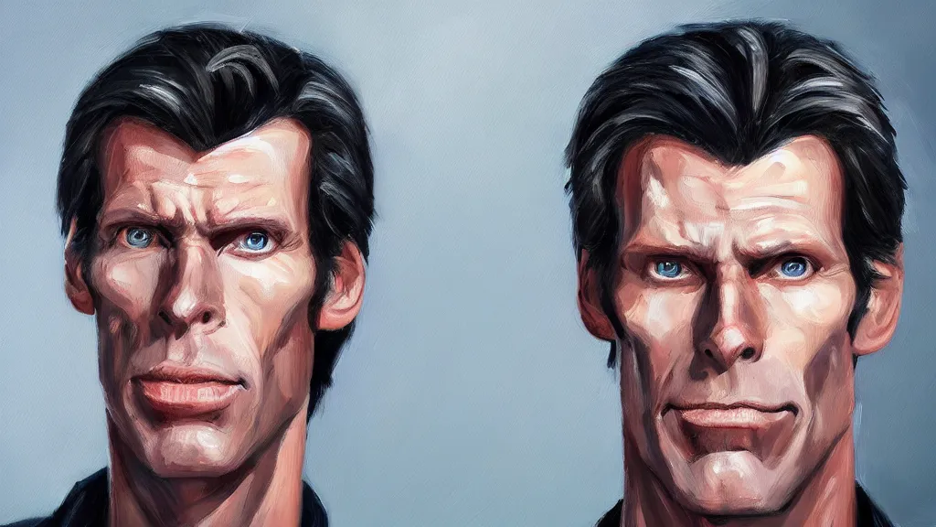 Image similar to A portrait painting of kevin conroy; the most beautiul painting in the world; trending on artstation; oil on canvas; correct face; correct eyes; anatomically correct; extraordinary masterpiece!!!!!!; 8k