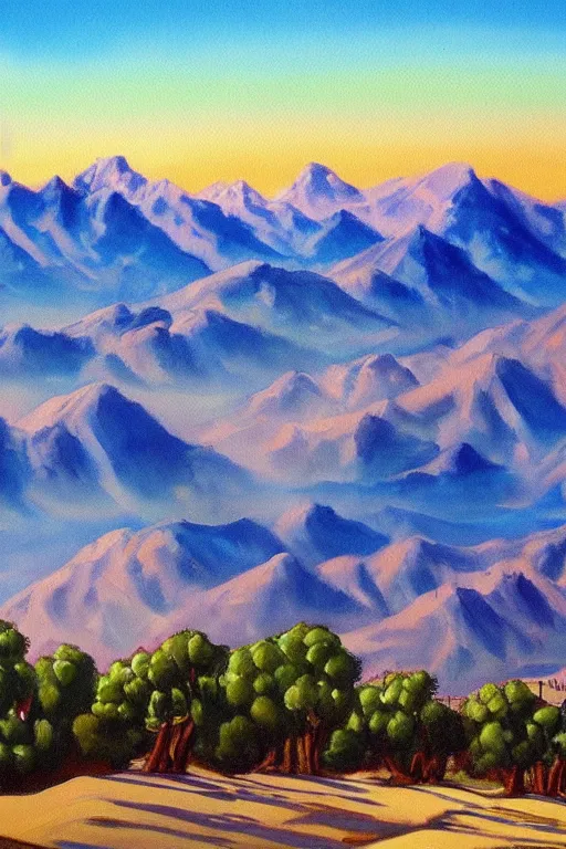Image similar to bob ross painting of los angeles