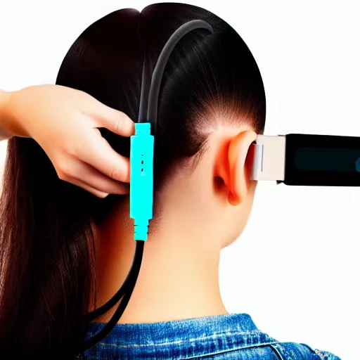 Image similar to usb cable plugged in, back of head, woman, computer, hair clip