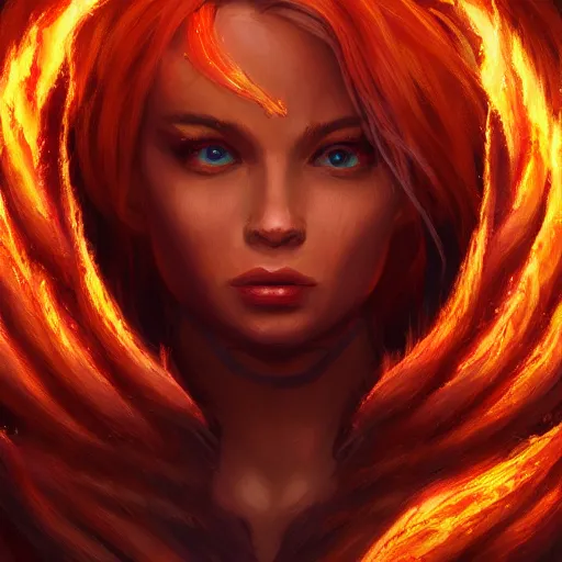 Image similar to A stunning portrait of a flame goddess by Andrews Esao, fantasy, Trending on artstation.