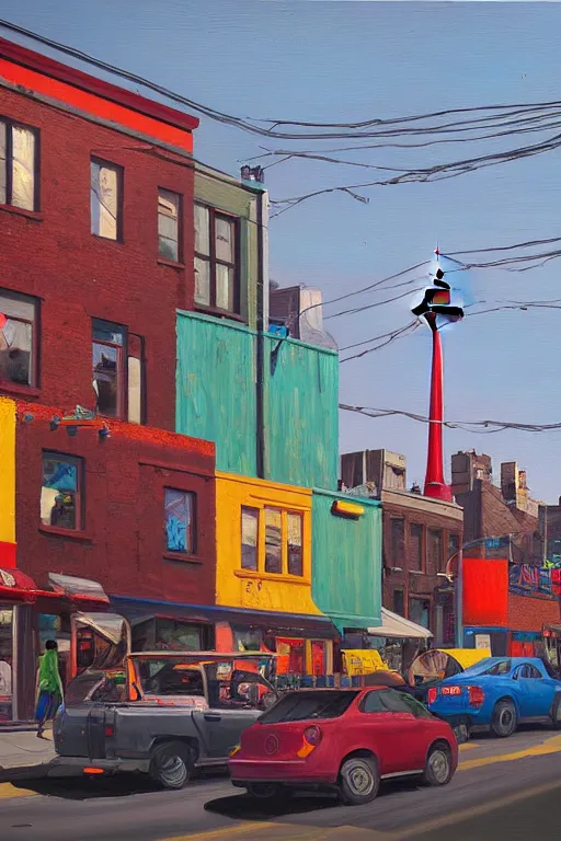 Image similar to Kensington Market, Toronto; oil on canvas by Klaus Bürgle and Imperial Boy and Simon Stålenhag;