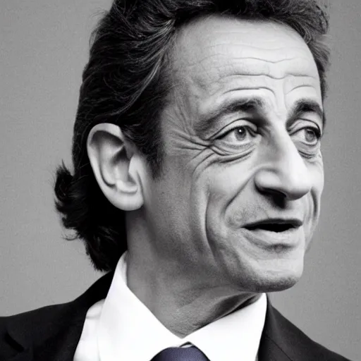 Prompt: Nicolas Sarkozy with a mullet, lots of hair, long hair, mullet haircut, mullet