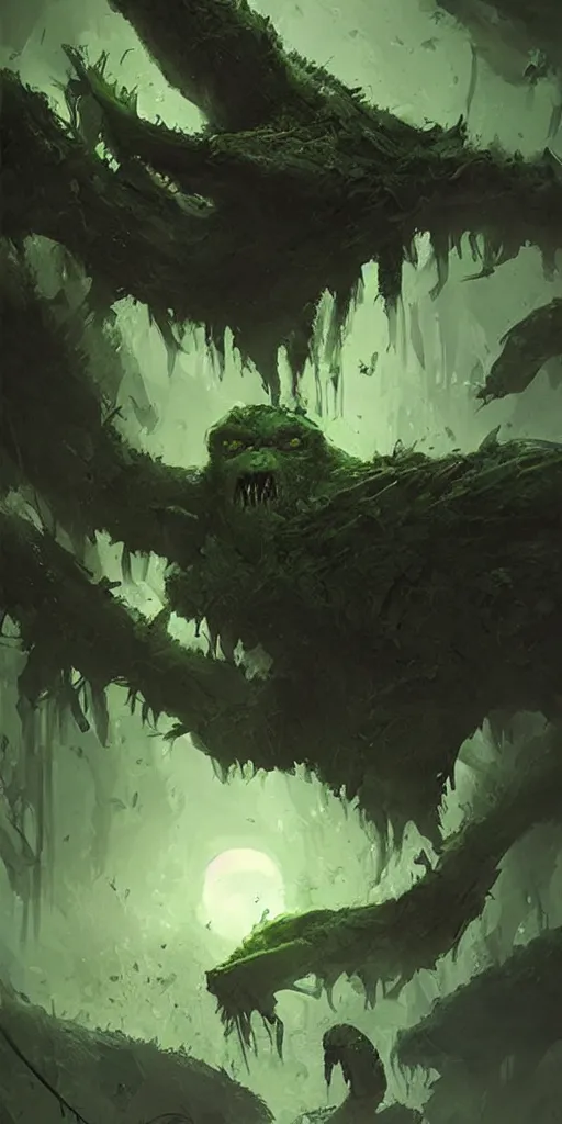 Prompt: This is a monster, and its name is Greeny, digital art by Greg Rutkowski