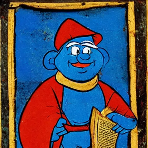 Image similar to medieval manuscript painting of a Smurf