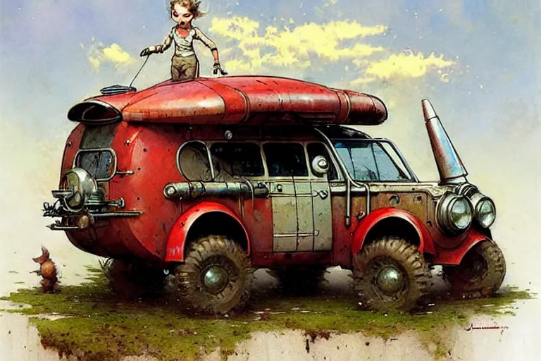 Image similar to adventurer ( ( ( ( ( 1 9 5 0 s retro future robot android mouse wagon rv offroad. muted colors. ) ) ) ) ) by jean baptiste monge!!!!!!!!!!!!!!!!!!!!!!!!! chrome red